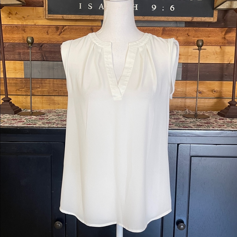 J. Crew Cream Sleeveless V-Neck Pleated Blouse